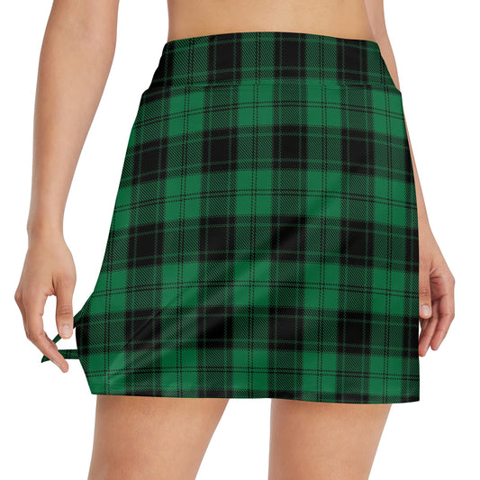 Tartan Green Print Design LKS302 17" Golf & Pickleball Skort with Pockets