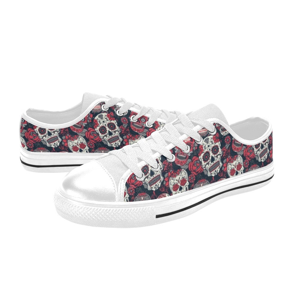 Sugar Skull Print Design LKS303 Women's White Low Top Shoes