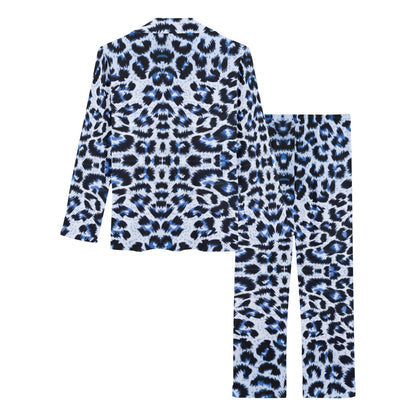 Leopard Blue Skin Print Women's Long Pajama Set