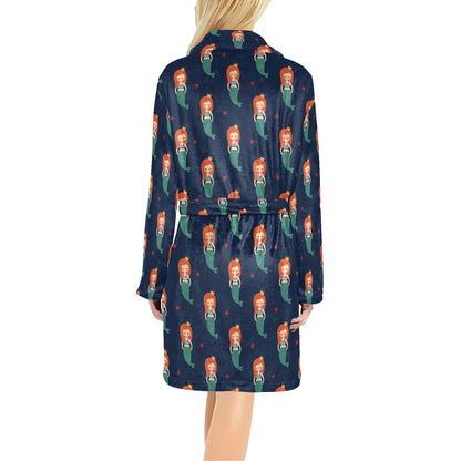Mermaid Girl Pattern Print Design 01 Women's Fleece Robe
