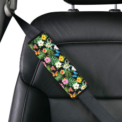 Hibiscus With Butterfly Print Design LKS305 Car Seat Belt Cover