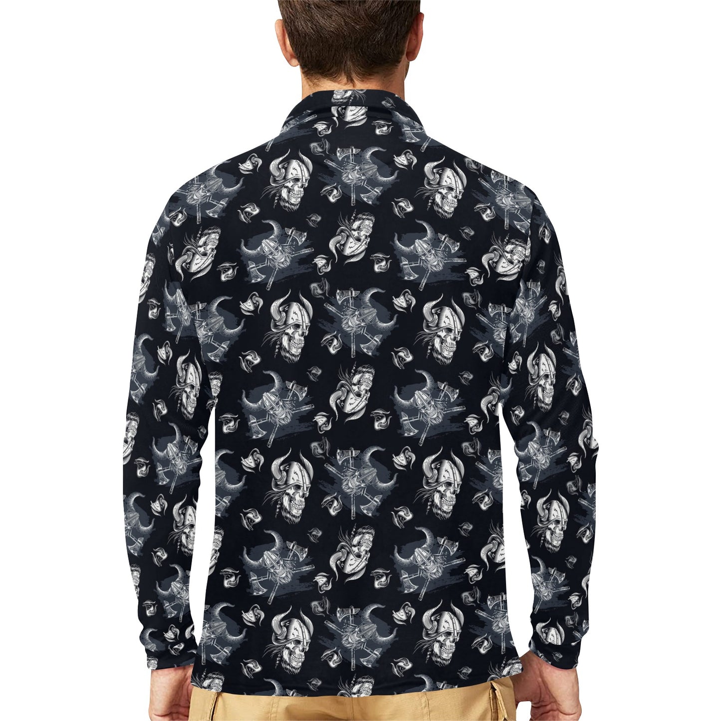 Vikings Print Design LKS304 Long Sleeve Polo Shirt For Men's