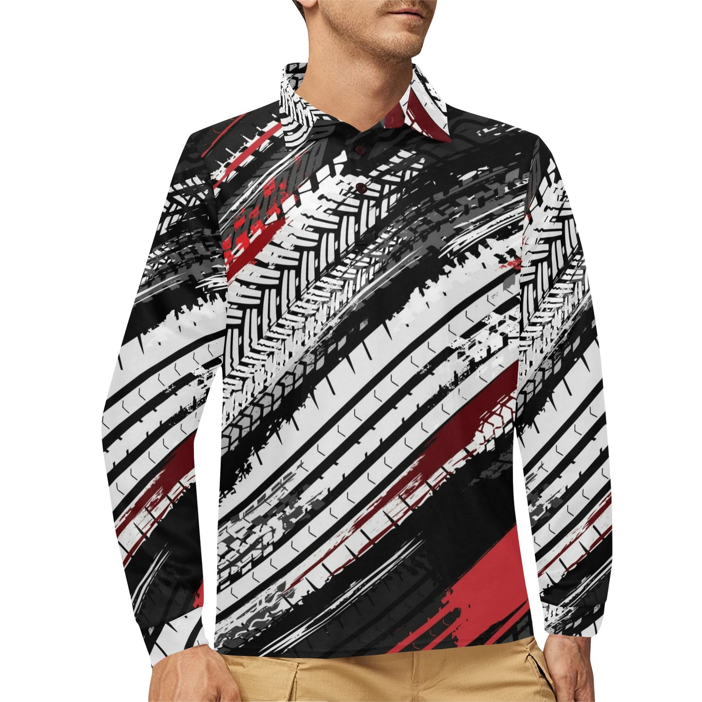 Racing Pattern Print Design A03 Long Sleeve Polo Shirt For Men's