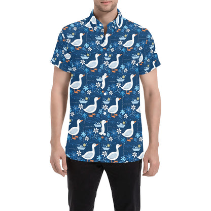 Goose Print Design LKS405 Men Short Sleeve Button Up Shirt