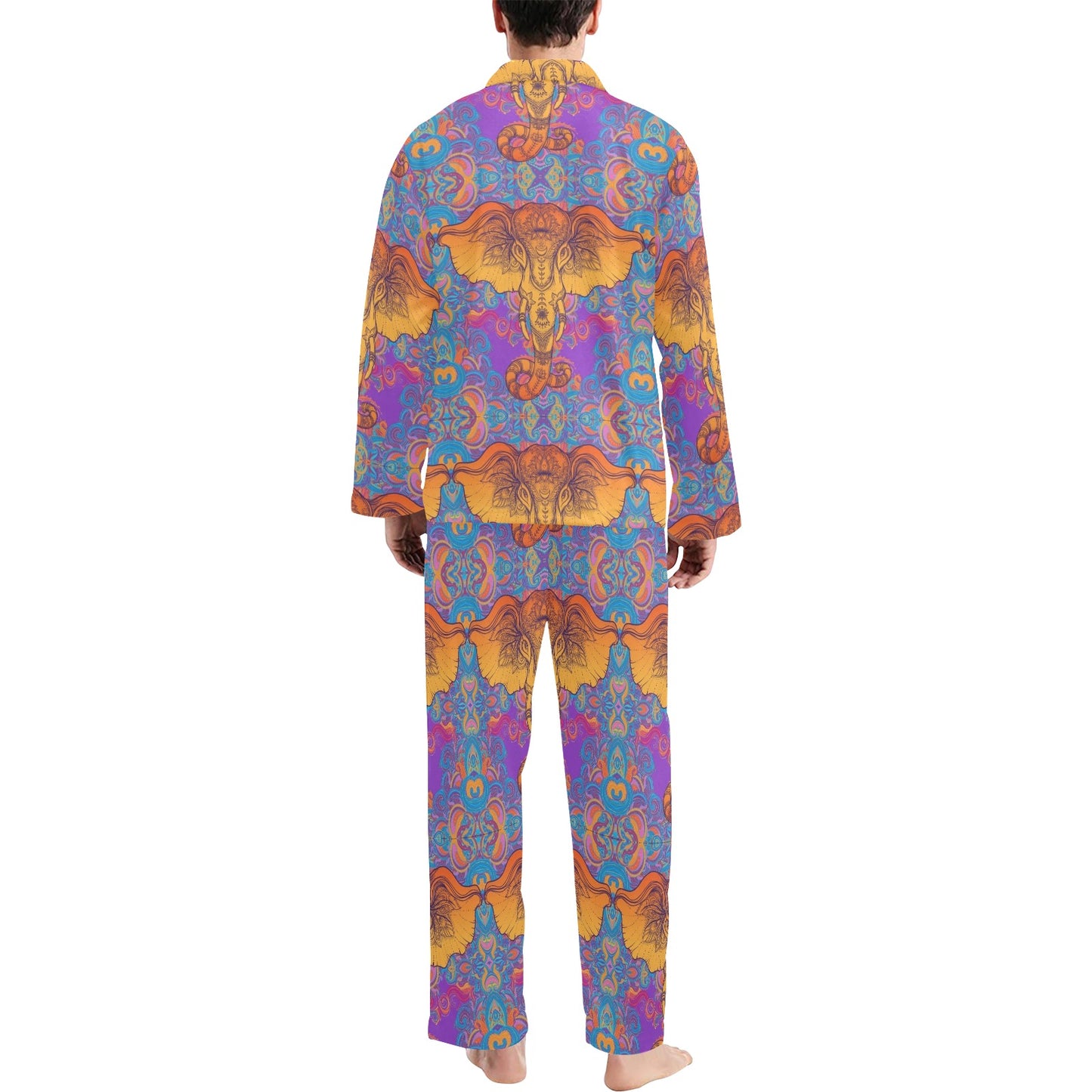 Gold Elephant Indian Men's Long Pajama Set