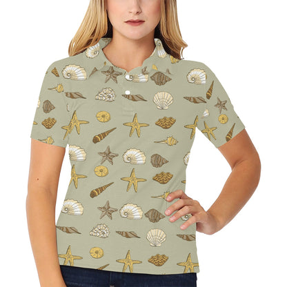 Seashell Beach Print Design LKS303 Women's Polo Shirt