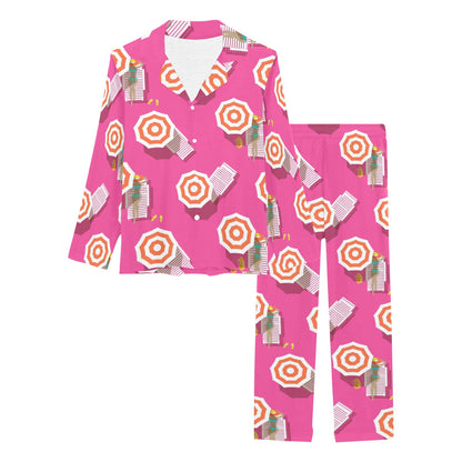 Beach Top View Umbrella Theme Women's Long Pajama Set