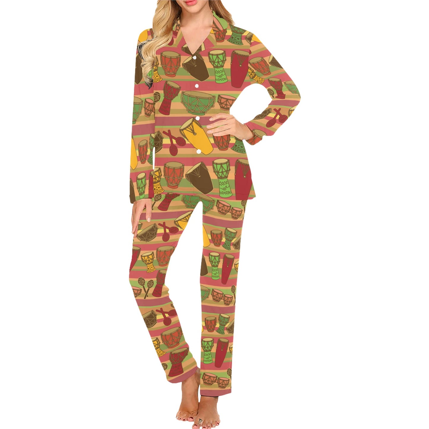 Percussion Pattern Print Design 01 Women's Long Pajama Set