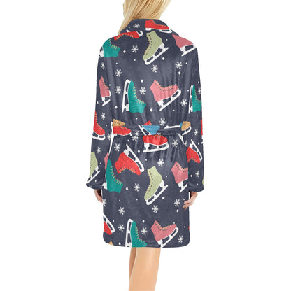 Ice Skate Pattern Print Design 04 Women's Fleece Robe