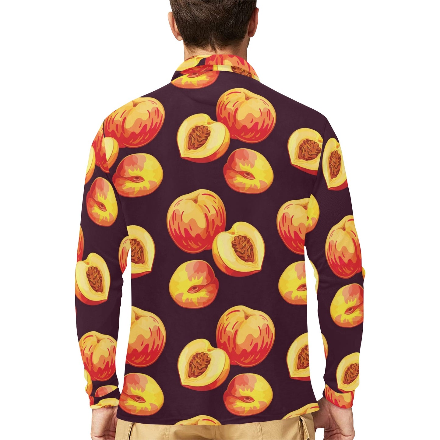 Peach Pattern Print Design A04 Long Sleeve Polo Shirt For Men's