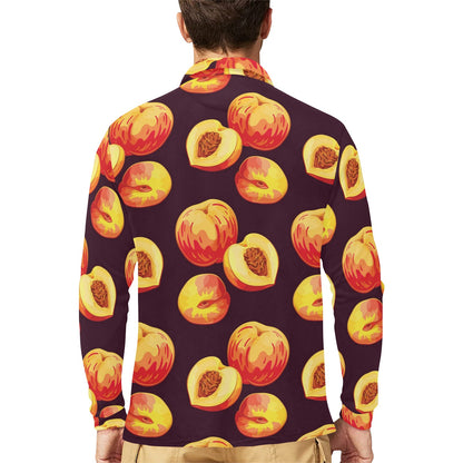 Peach Pattern Print Design A04 Long Sleeve Polo Shirt For Men's