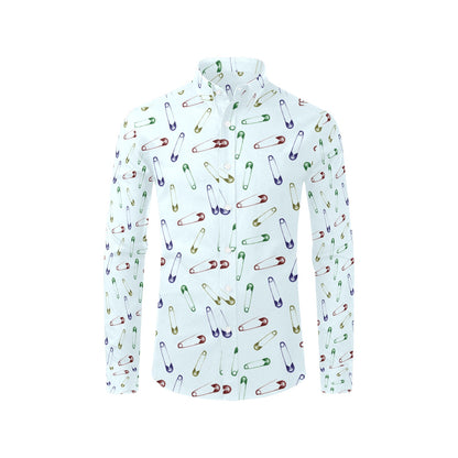 Safety Pin Print Design LKS303 Men's Long Sleeve Dress Shirt