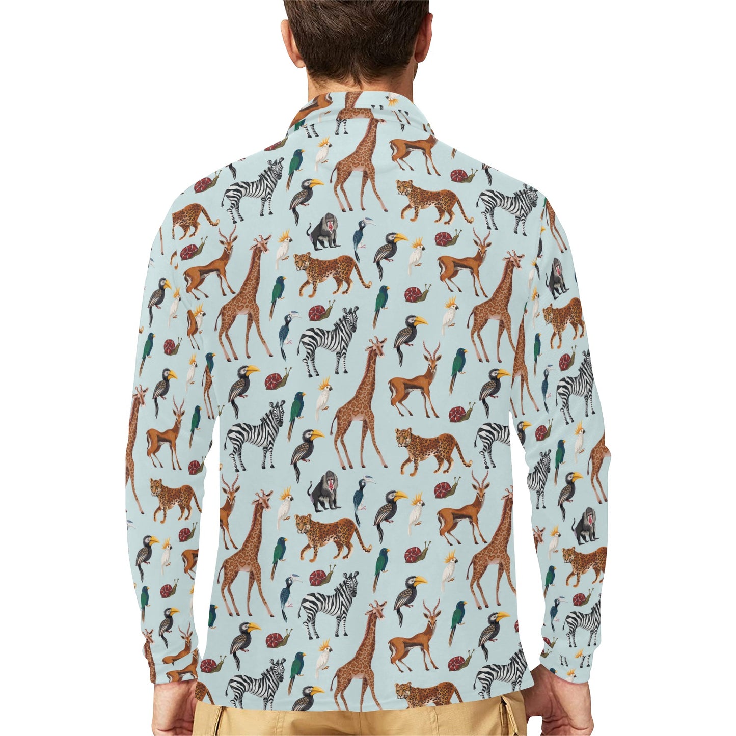 Safari Animal Print Design LKS306 Long Sleeve Polo Shirt For Men's
