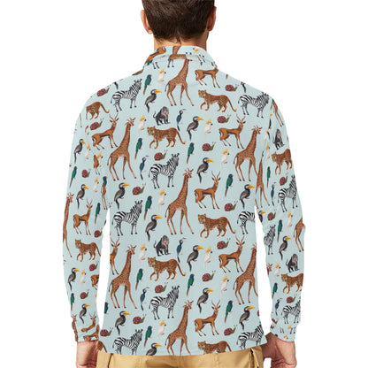 Safari Animal Print Design LKS306 Long Sleeve Polo Shirt For Men's