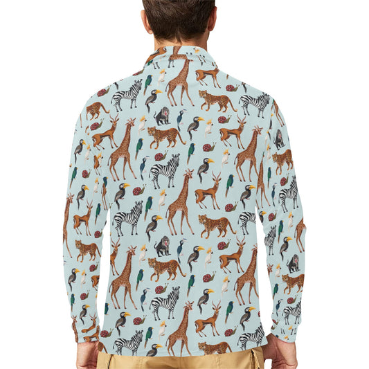 Safari Animal Print Design LKS306 Long Sleeve Polo Shirt For Men's
