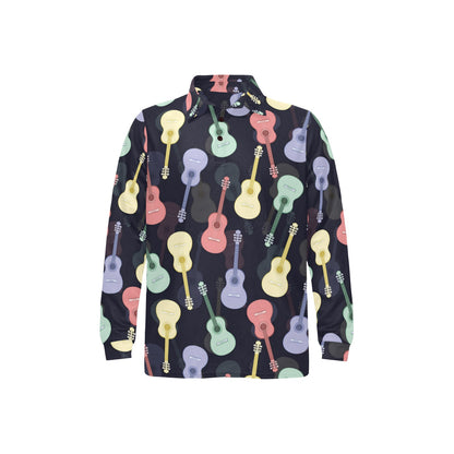 Acoustic Guitar Print Design LKS401 Long Sleeve Polo Shirt For Men's
