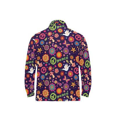 Flower Power Peace Design Print Long Sleeve Polo Shirt For Men's