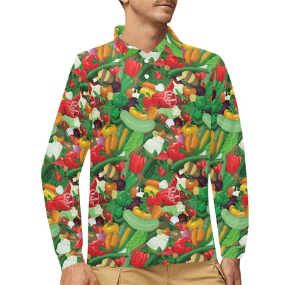 Salad Mix Vegetableprint Design LKS301 Long Sleeve Polo Shirt For Men's