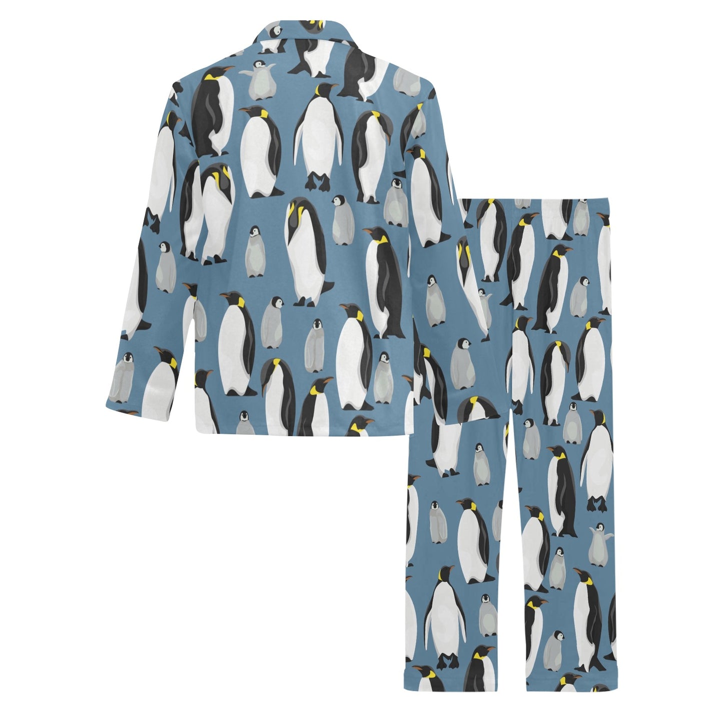 Penguin Pattern Print Design A03 Men's Long Pajama Set