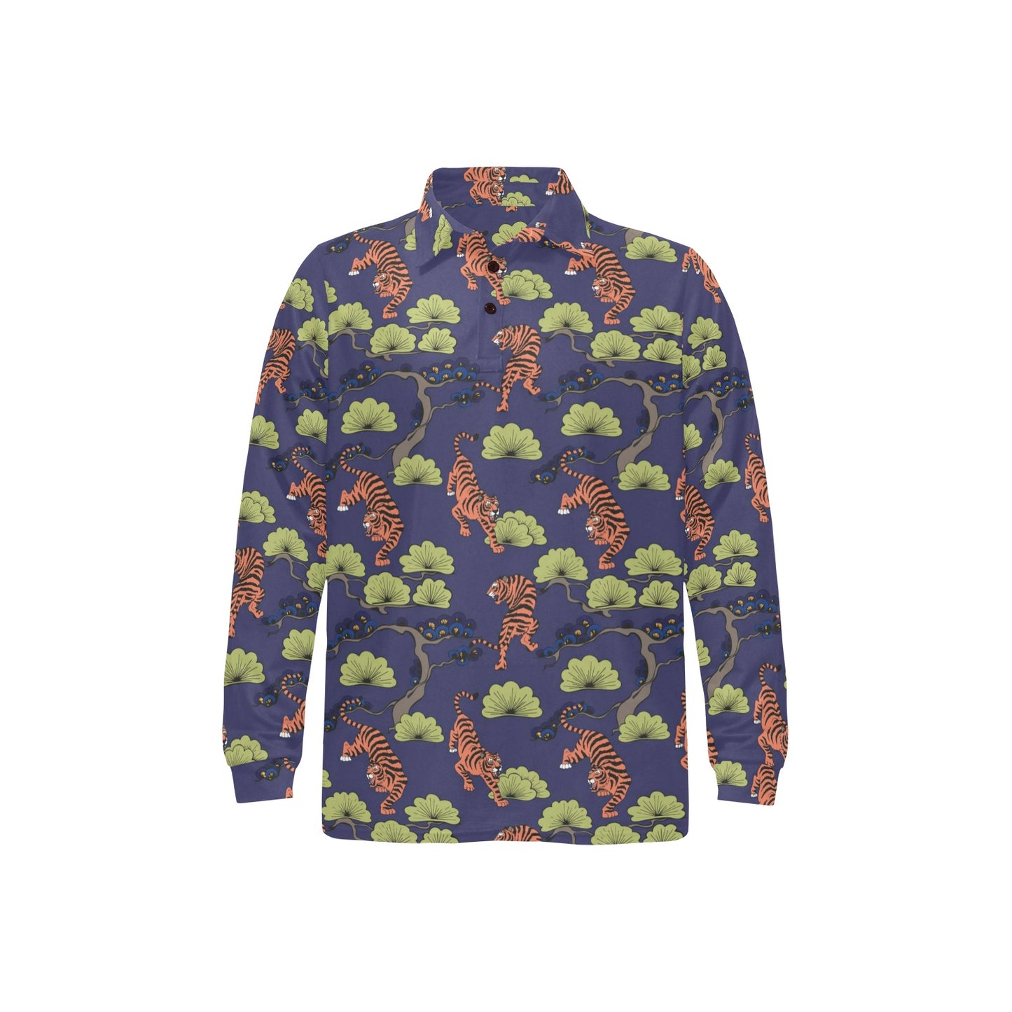 Tiger Pattern Japan Style Long Sleeve Polo Shirt For Men's
