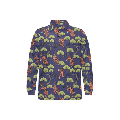 Tiger Pattern Japan Style Long Sleeve Polo Shirt For Men's