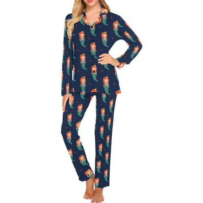 Mermaid Girl Pattern Print Design 01 Women's Long Pajama Set