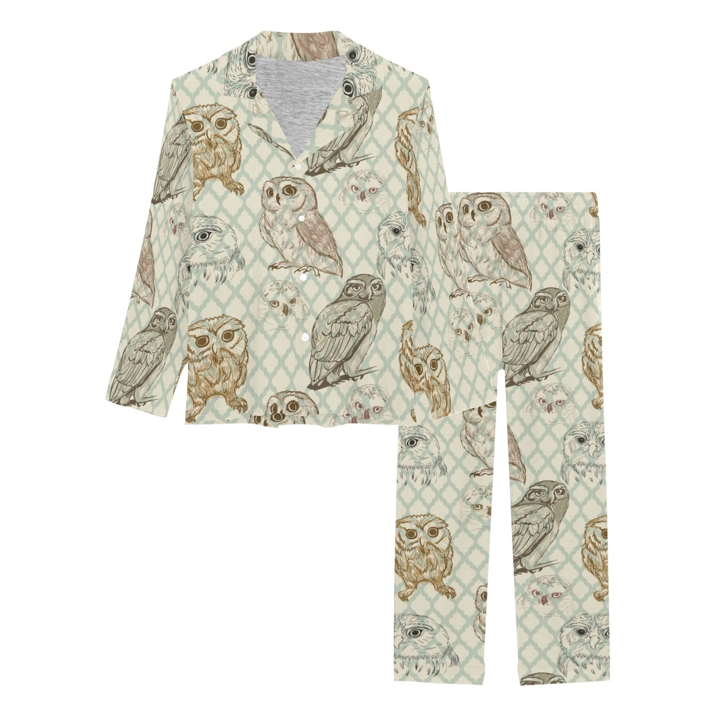 Owl Pattern Print Design A03 Women's Long Pajama Set