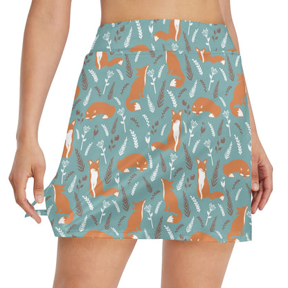 Fox Forest Print Pattern 17" Golf & Pickleball Skort with Pockets