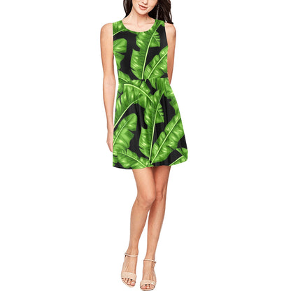 Banana Leaf Pattern Print Design BL01 Sleeveless Dress