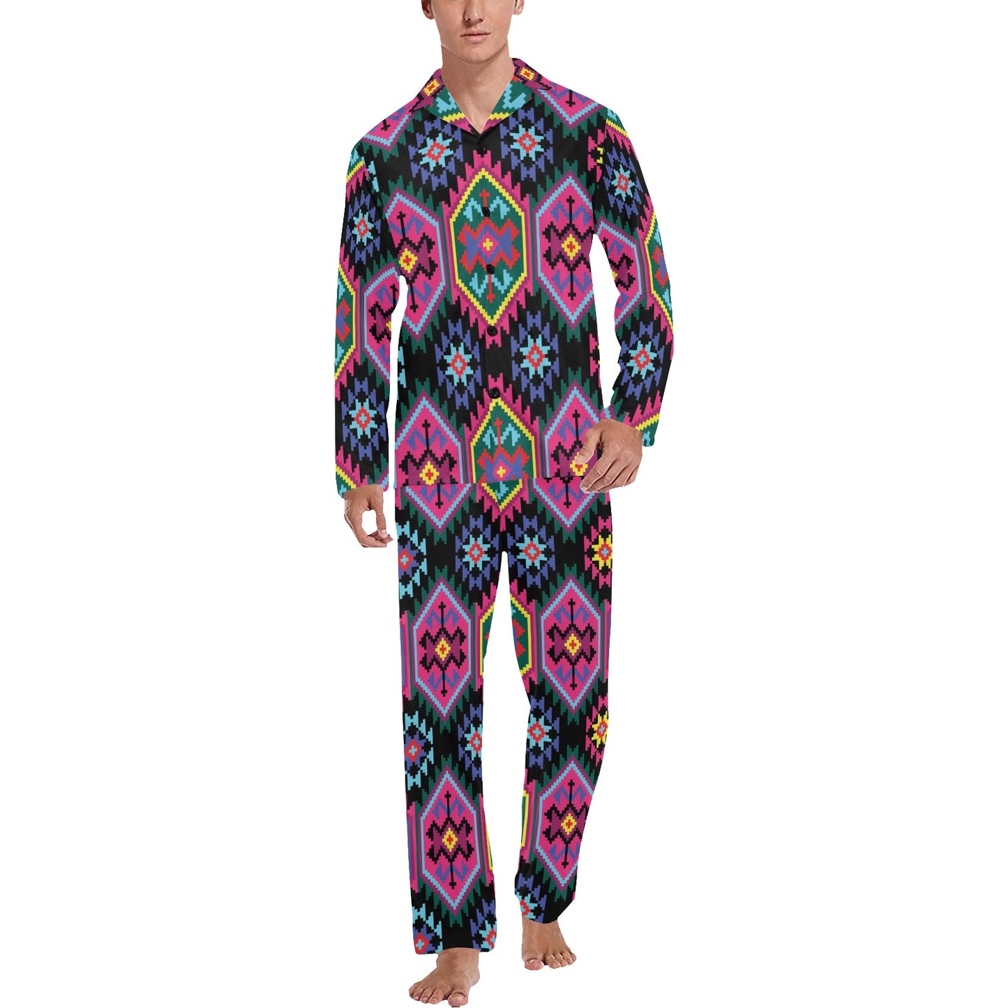 Mexican Pattern Print Design 02 Men's Long Pajama Set