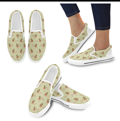Yorkshire Cute Terriers Print Design LKS301 White Slip Ons Canvas Women's Shoes