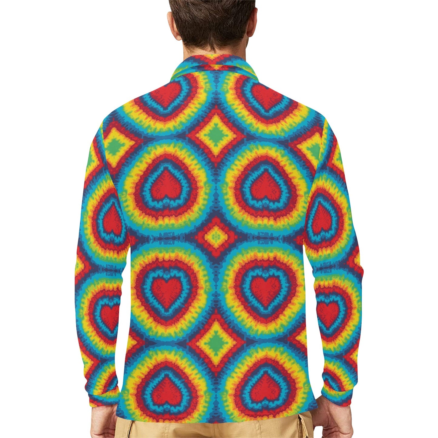 Tie Dye Heart shape Long Sleeve Polo Shirt For Men's
