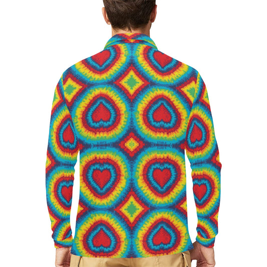 Tie Dye Heart shape Long Sleeve Polo Shirt For Men's
