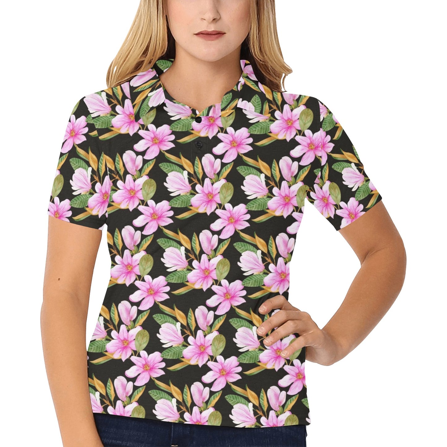 Magnolia Pattern Print Design MAG08 Women's Polo Shirt