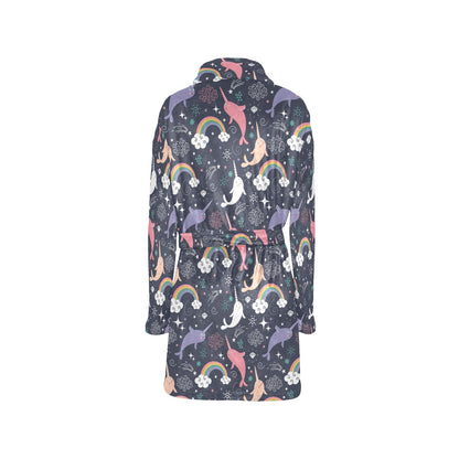 Narwhal Pattern Print Design 01 Women's Fleece Robe