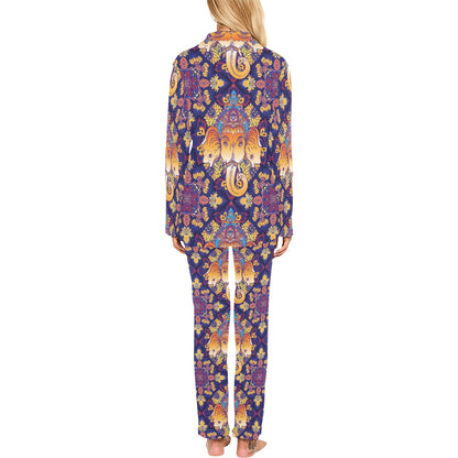 Ganesha Pattern Print Design 01 Women's Long Pajama Set
