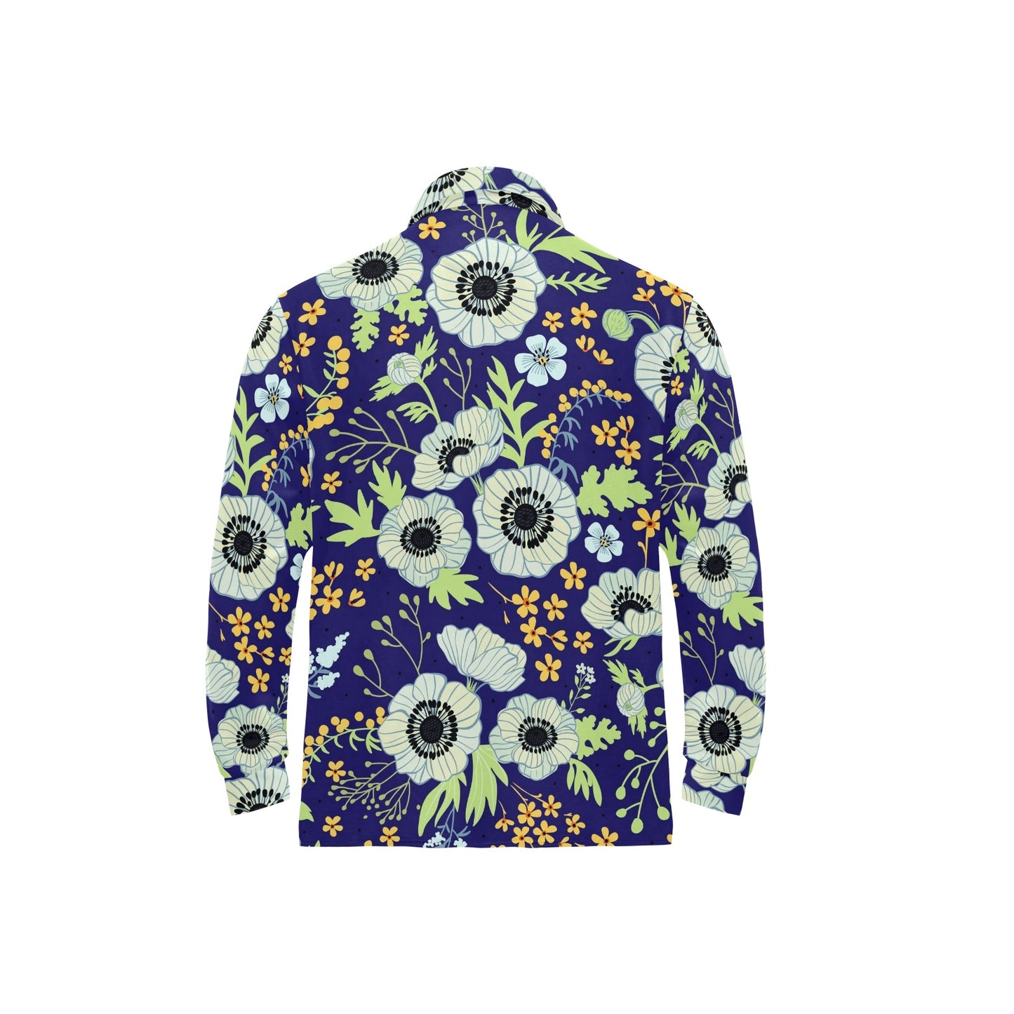 Anemone Pattern Print Design AM06 Long Sleeve Polo Shirt For Men's