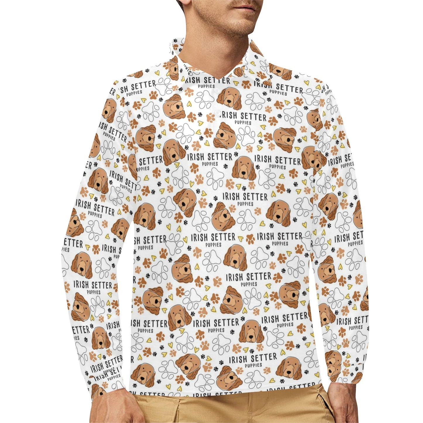 Setters Irish Print Design LKS301 Long Sleeve Polo Shirt For Men's