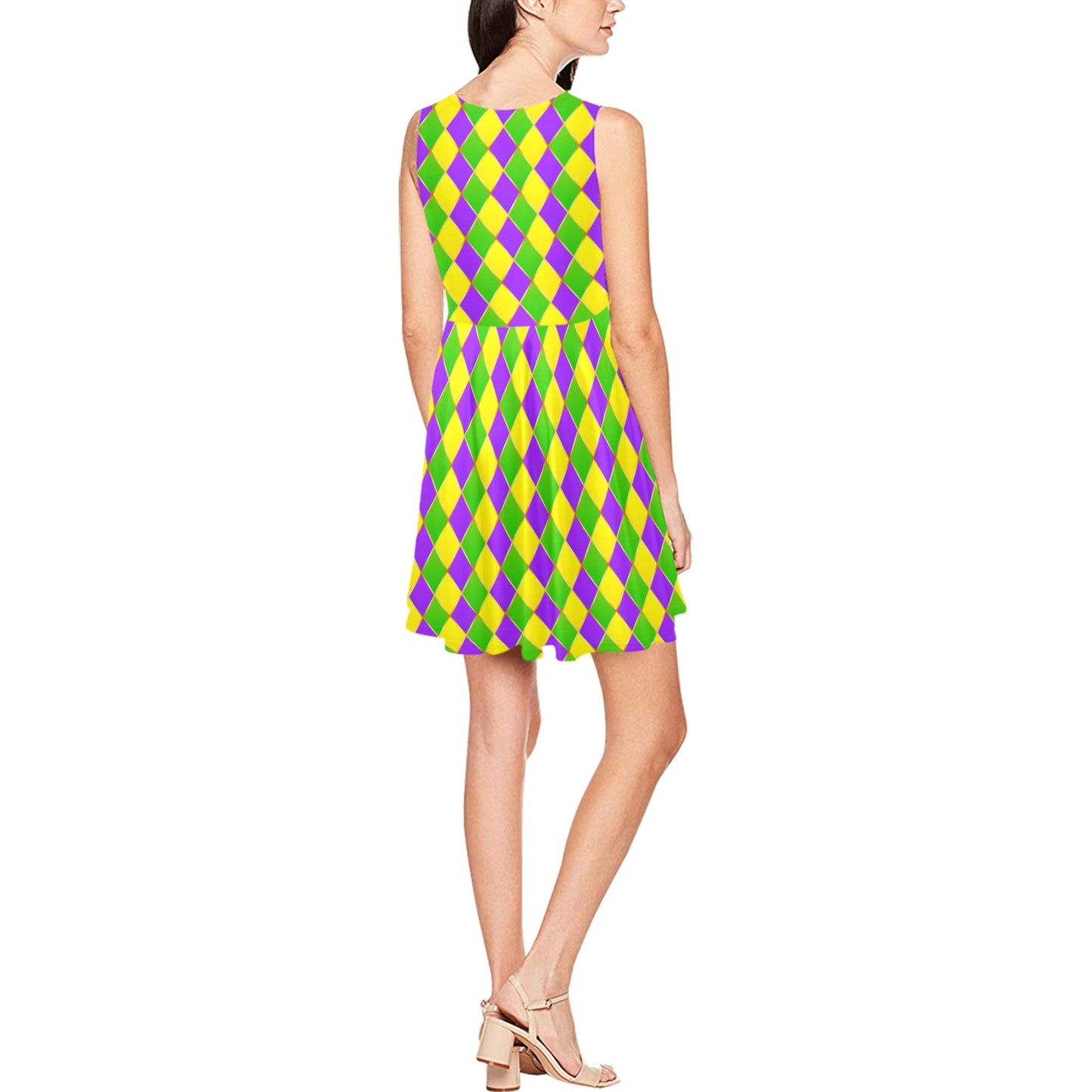 Mardi Gras Pattern Print Design 01 Sleeveless Dress
