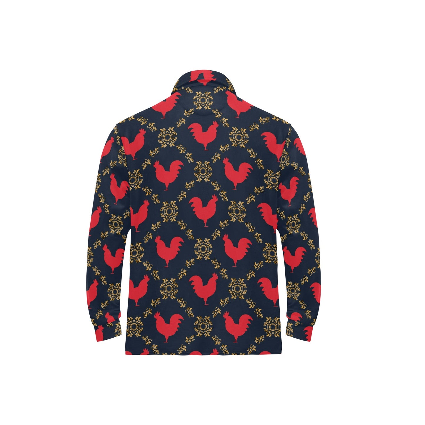Rooster Pattern Print Design A02 Long Sleeve Polo Shirt For Men's