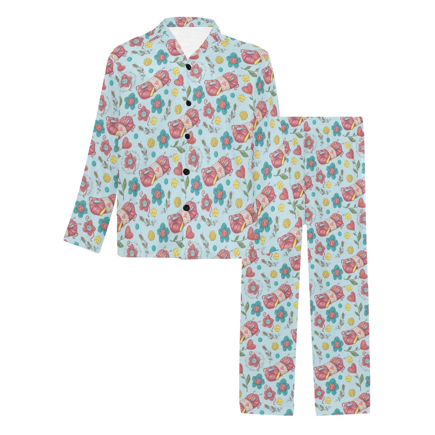 Crochet Pattern Print Design 01 Men's Long Pajama Set