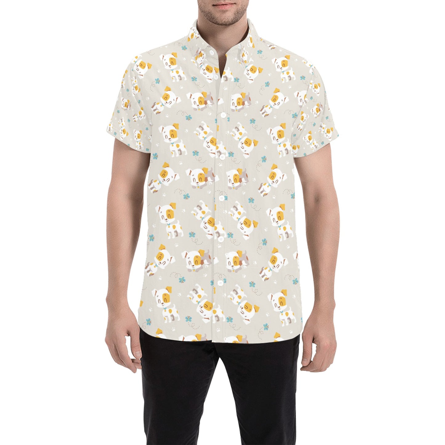 Russell Terriers Print Design LKS306 Men Short Sleeve Button Up Shirt