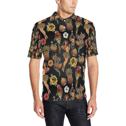 Hula Dancers Hawaiian Style Pattern Print Design 0 Men Polo Shirt