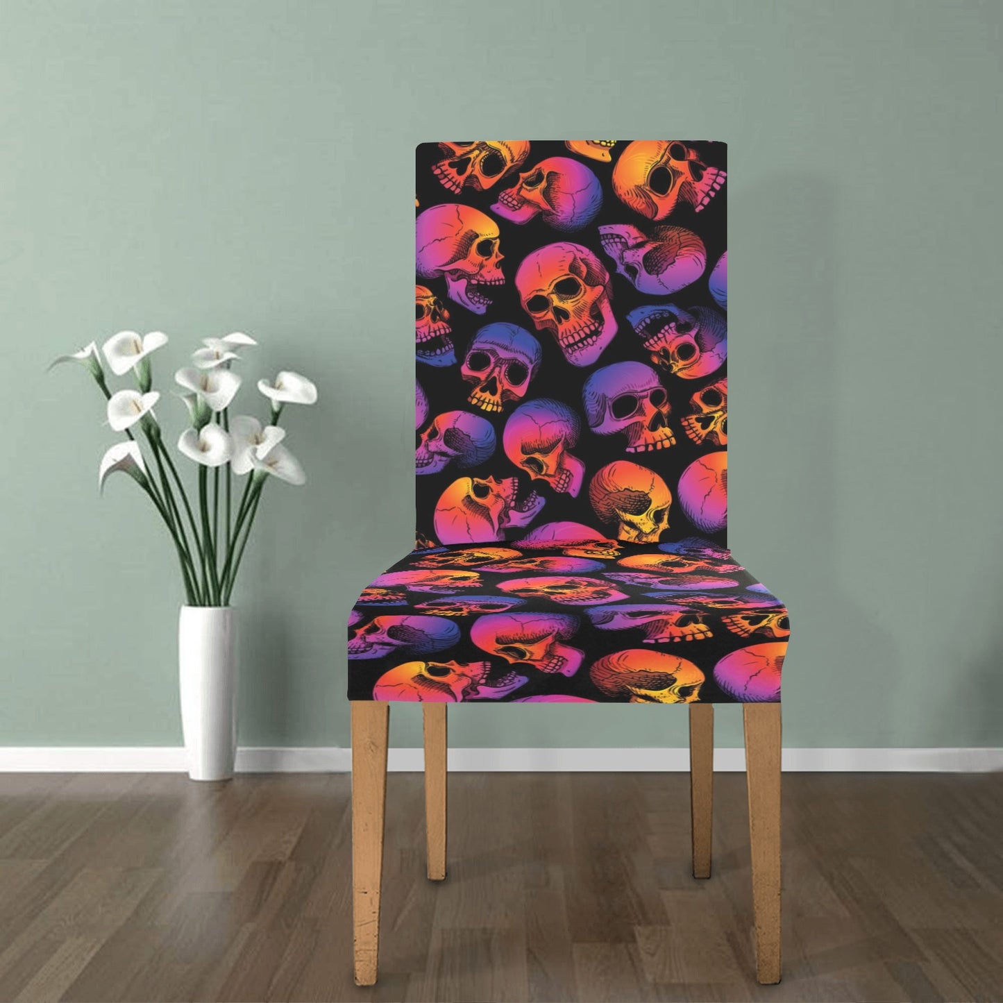 Skull Multicolor Print Design LKS3011 Dining Chair Slipcover