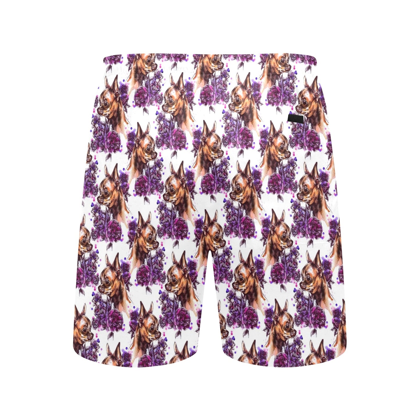 Chihuahua Purple Floral Men's Swim Trunks Beach Shorts