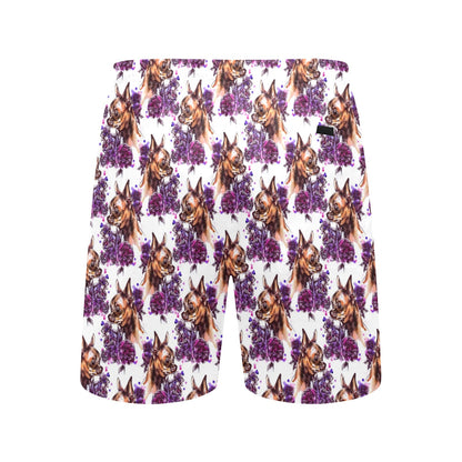 Chihuahua Purple Floral Men's Swim Trunks Beach Shorts