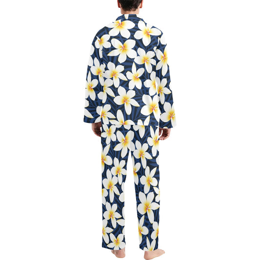Plumeria Pattern Print Design PM026 Men's Long Pajama Set