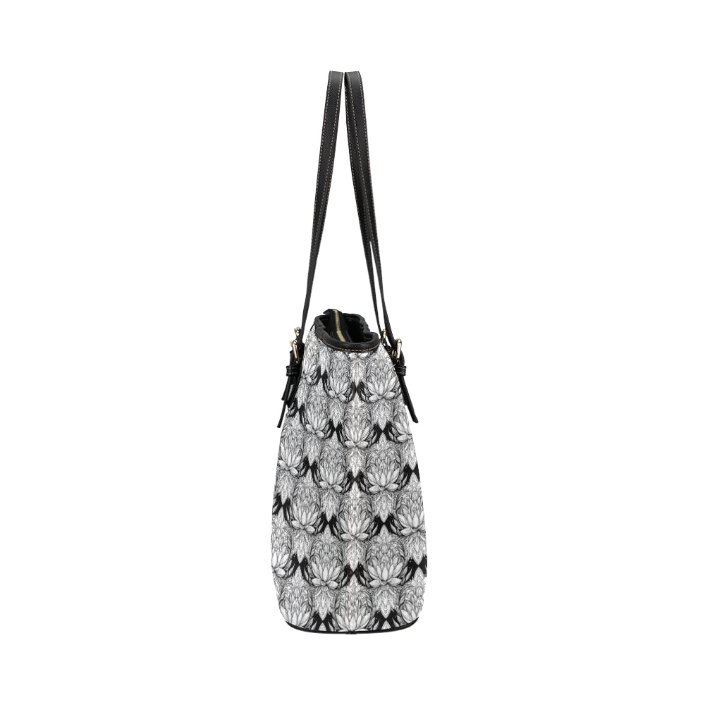 Lotus Mandala Print Pattern Leather Tote Bag
