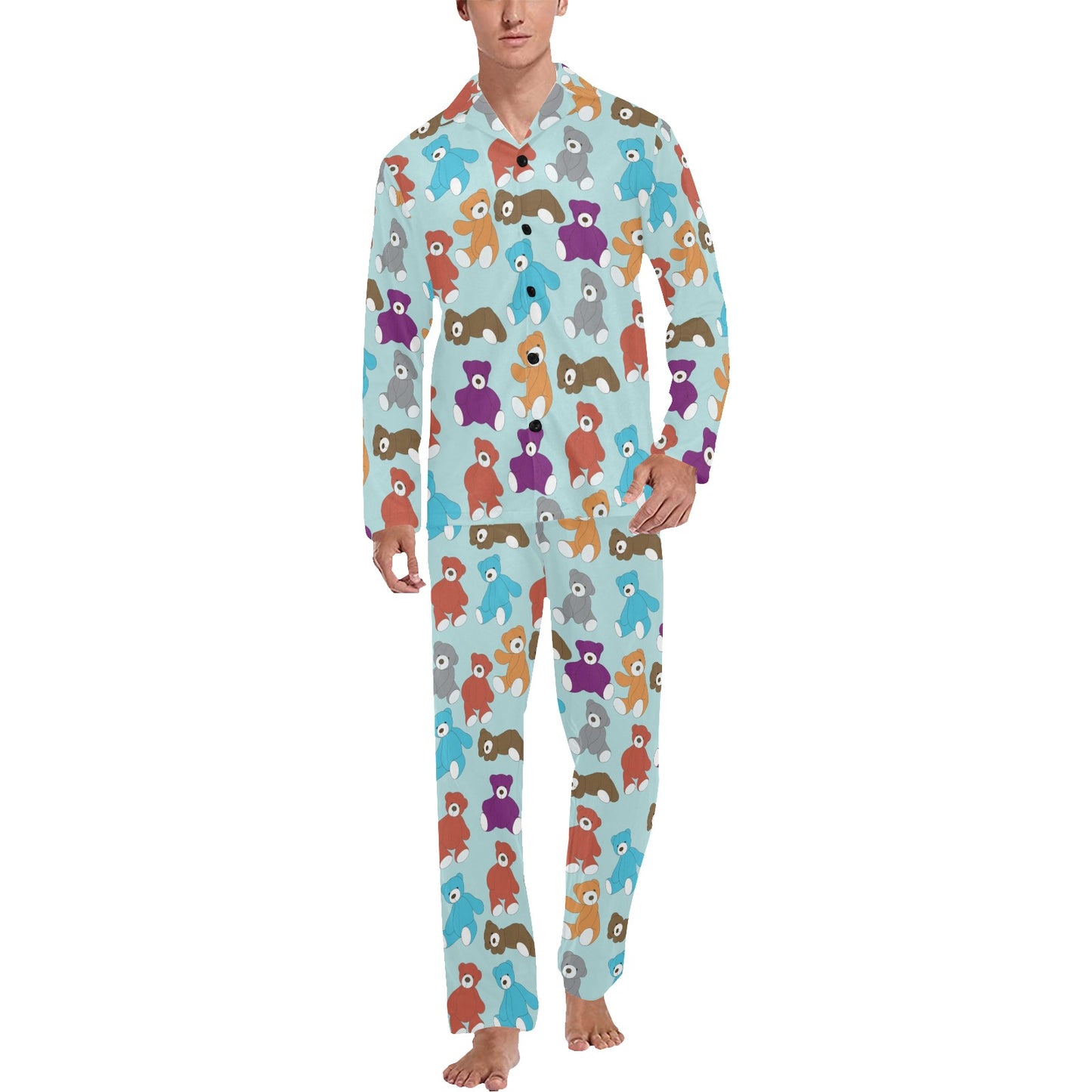 Bear Cute Pattern Print Design 03 Men's Long Pajama Set