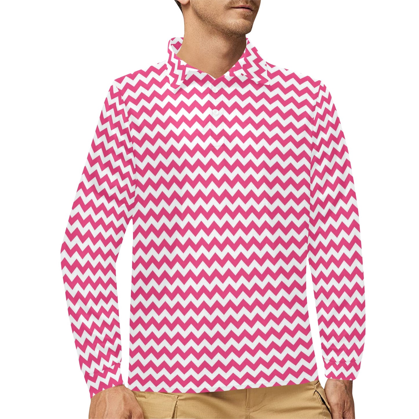 Chevron Print Design LKS402 Long Sleeve Polo Shirt For Men's